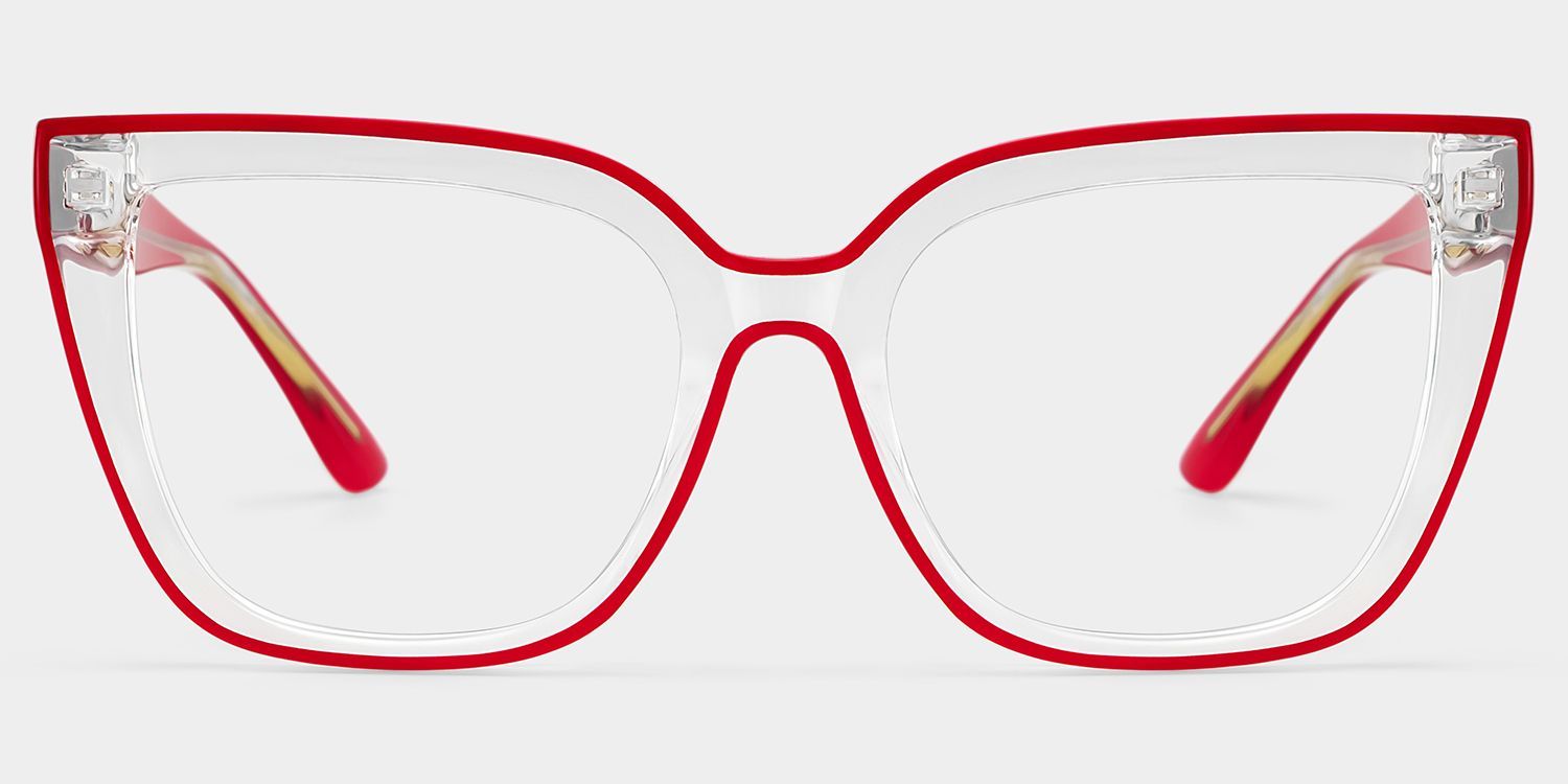 Mirta Square Glasses with Clear Frame and Red Edge0