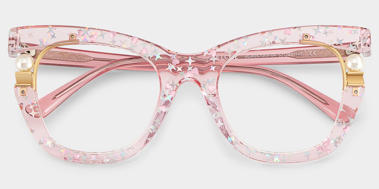 Transparent Pink Glasses with Pearl and Glitter Stars3