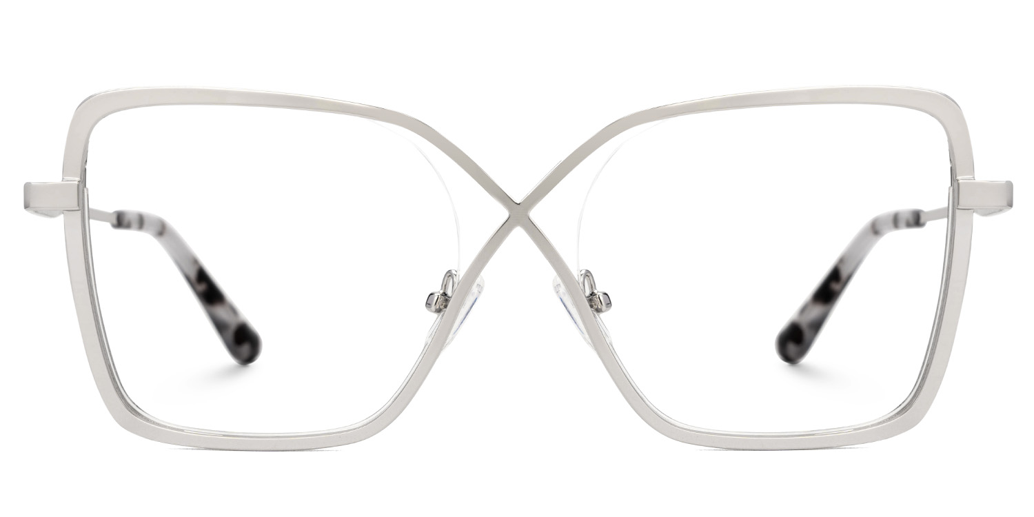 Racquel Silver Metal Glasses Frames in Square Semi-Rimless  | ZEELOOL UK0