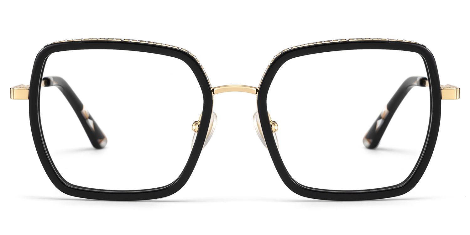 Square Black Eyeglasses- Fiona Mixed Frame Glasses0