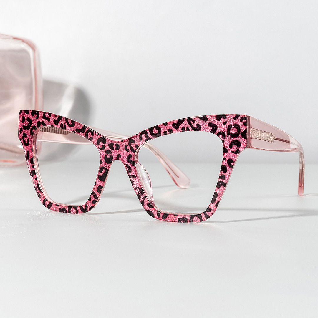 Designer Ansyah Cat Eye Pink Leopard Print Frame Glasses0