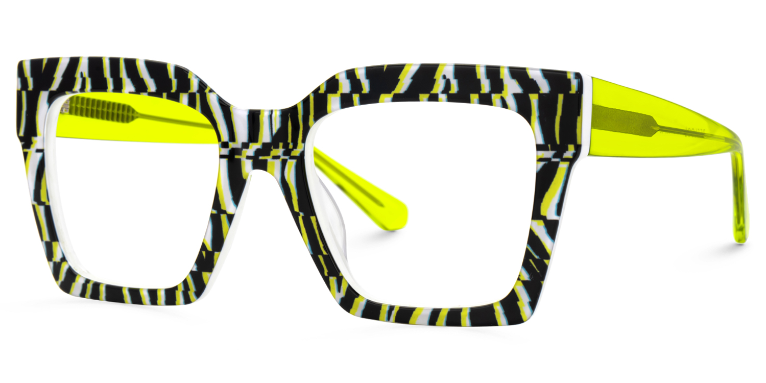 Morreen Square Prescription Glasses With Neon Green Arms | ZEELOOL UK1