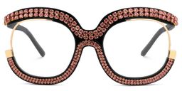 Veasley Square Pink Rhinestone Glasses0