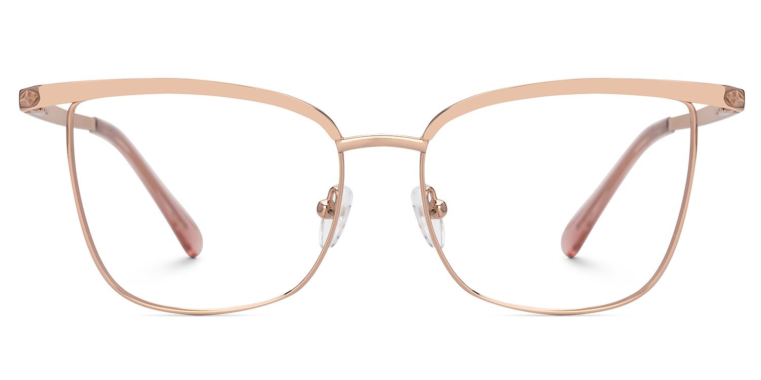 Beaty Metal Square Rose-Gold Frame Glasses | ZEELOOL UK0