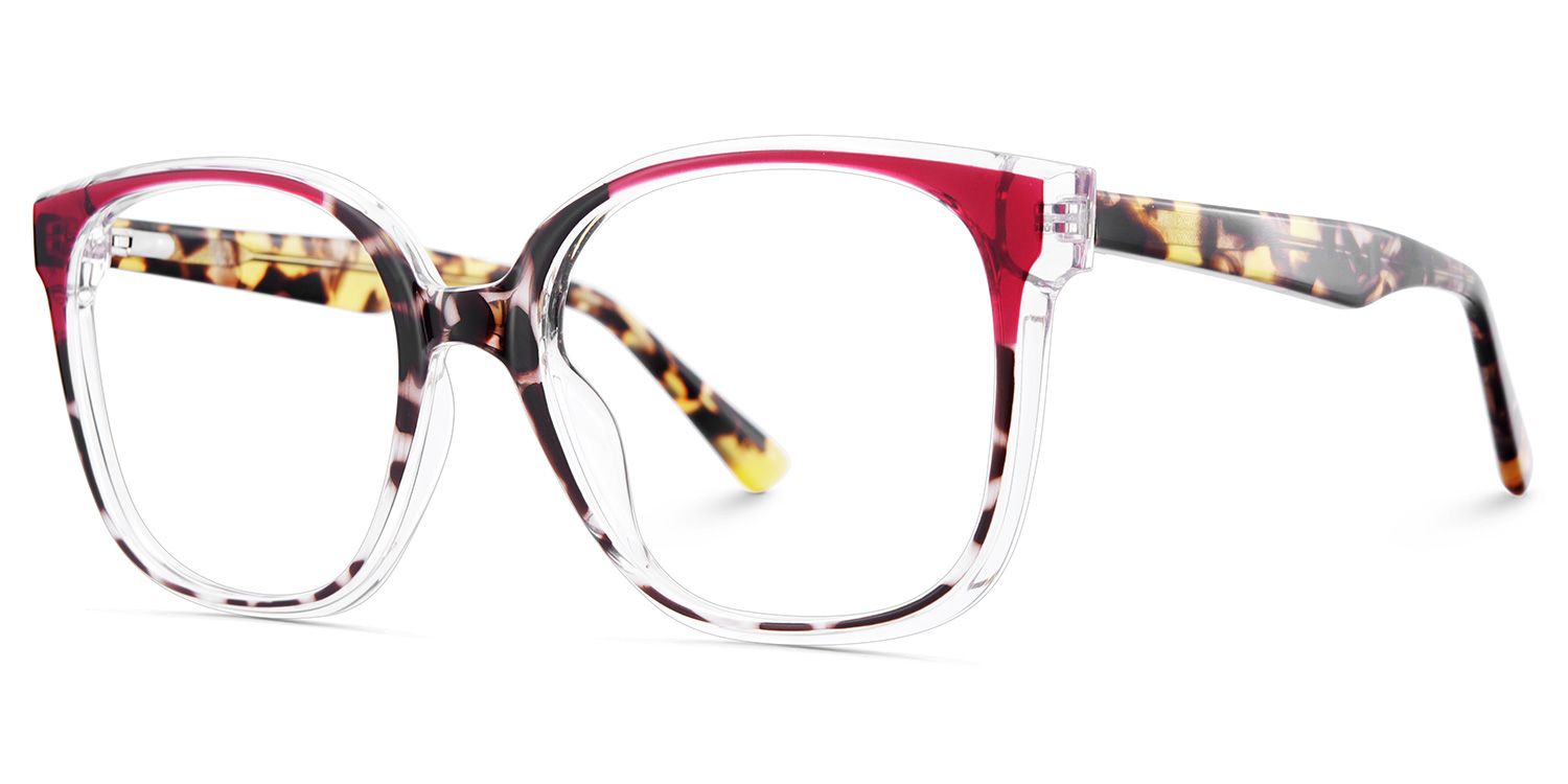 Square Tortoise Eyeglasses With Red Color Matching4