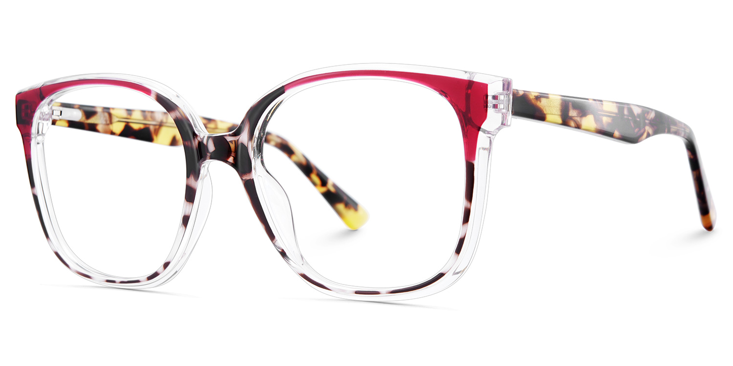 Square Tortoise Eyeglasses With Red Color Matching4