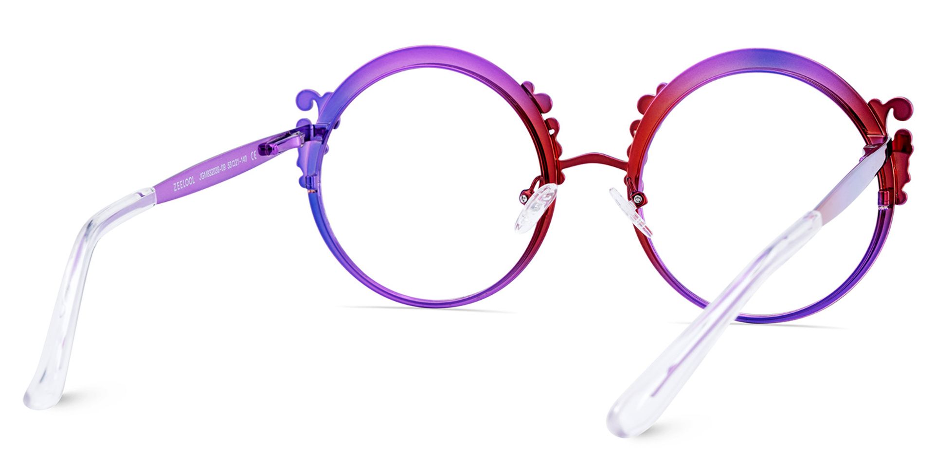 Purple Metal Eyeglasses For Women With Carved Floral Pattern5