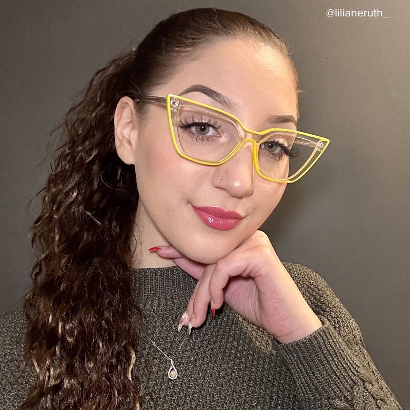 Yosef Clear Yellow Cat Eye Frame Glasses, Cyber Eyeglasses6