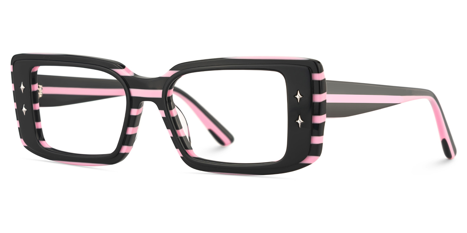 Women's Rectangle Eyeglasses Frames With Black and Pink Color3