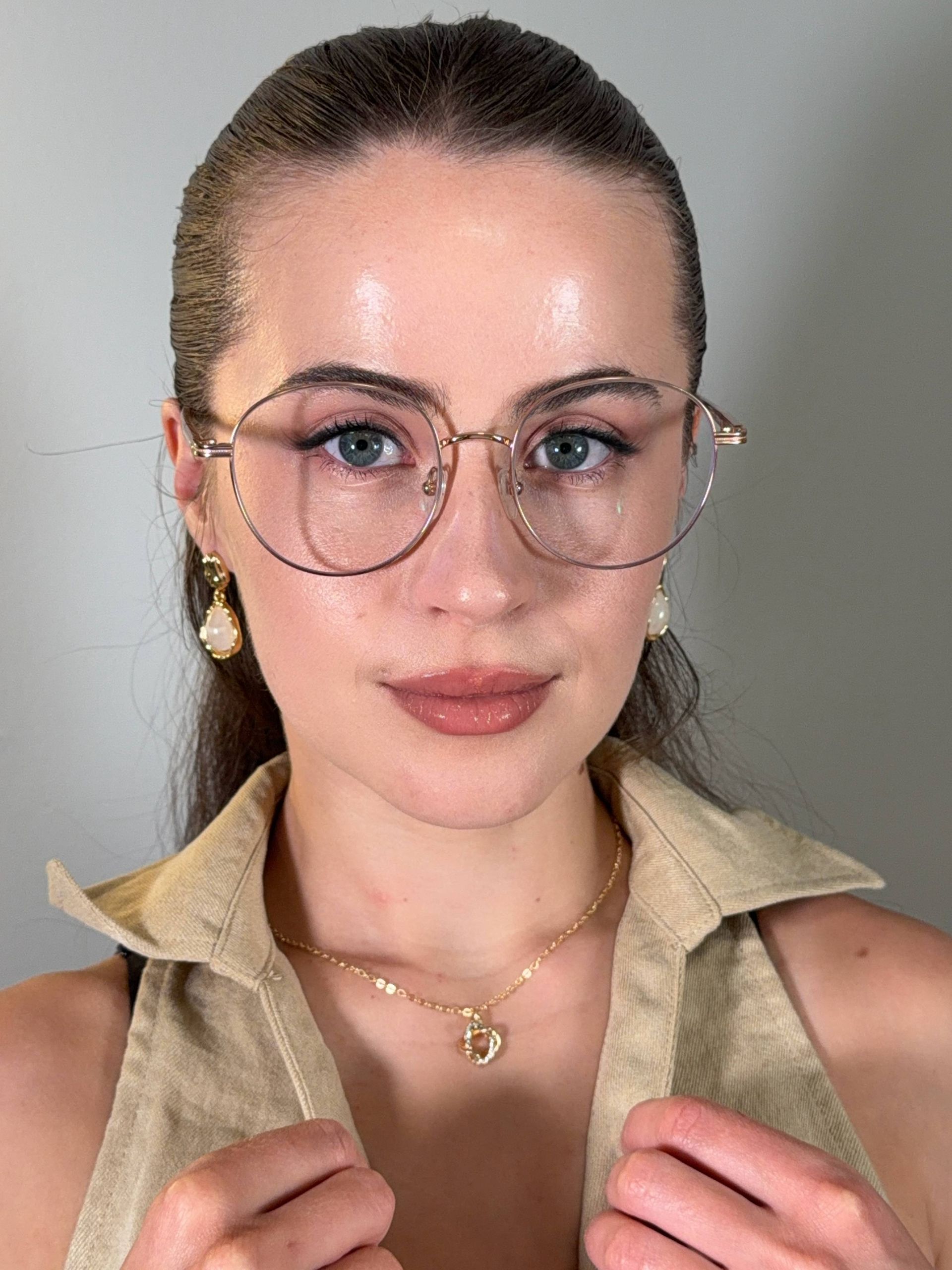 Titanium Celena Eyeglasses, Celena Round Glasses -Zeelool Glasses5