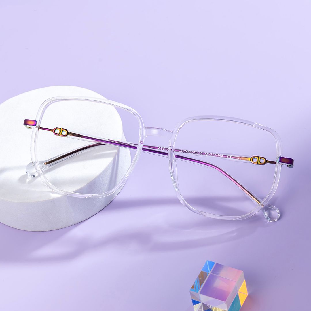 Joana Clear Glasses in Geometric Wide Frame Design | ZEELOOL UK0
