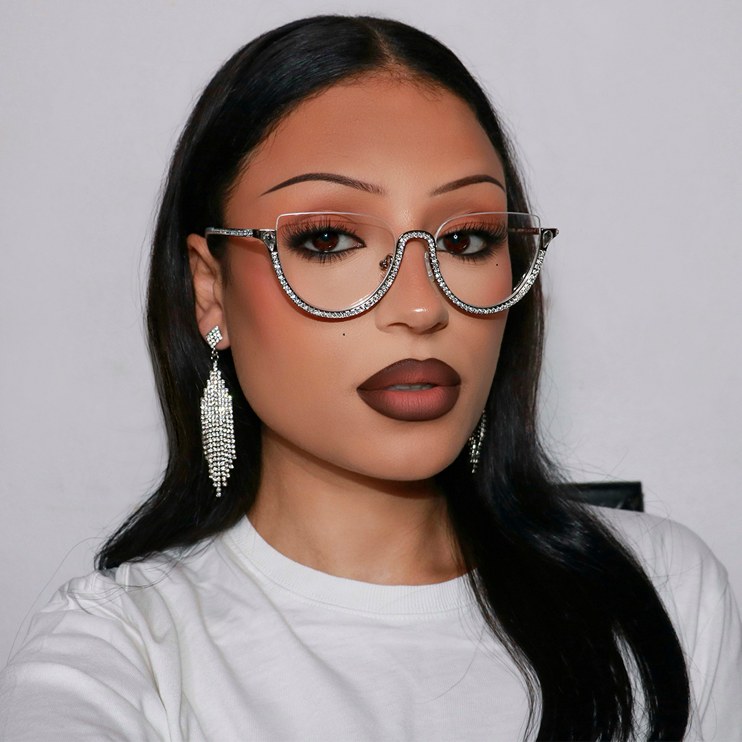 Half Frame Cat Eye Glasses With Shiny Diamonds7