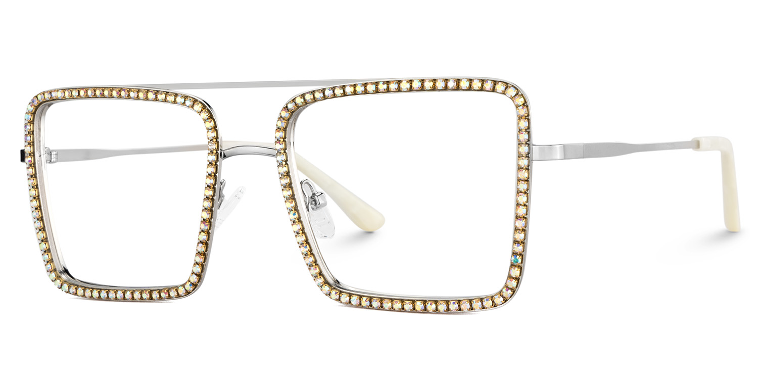 Diva Glasses, Silver Eyeglasses with Rainbow Diamond3