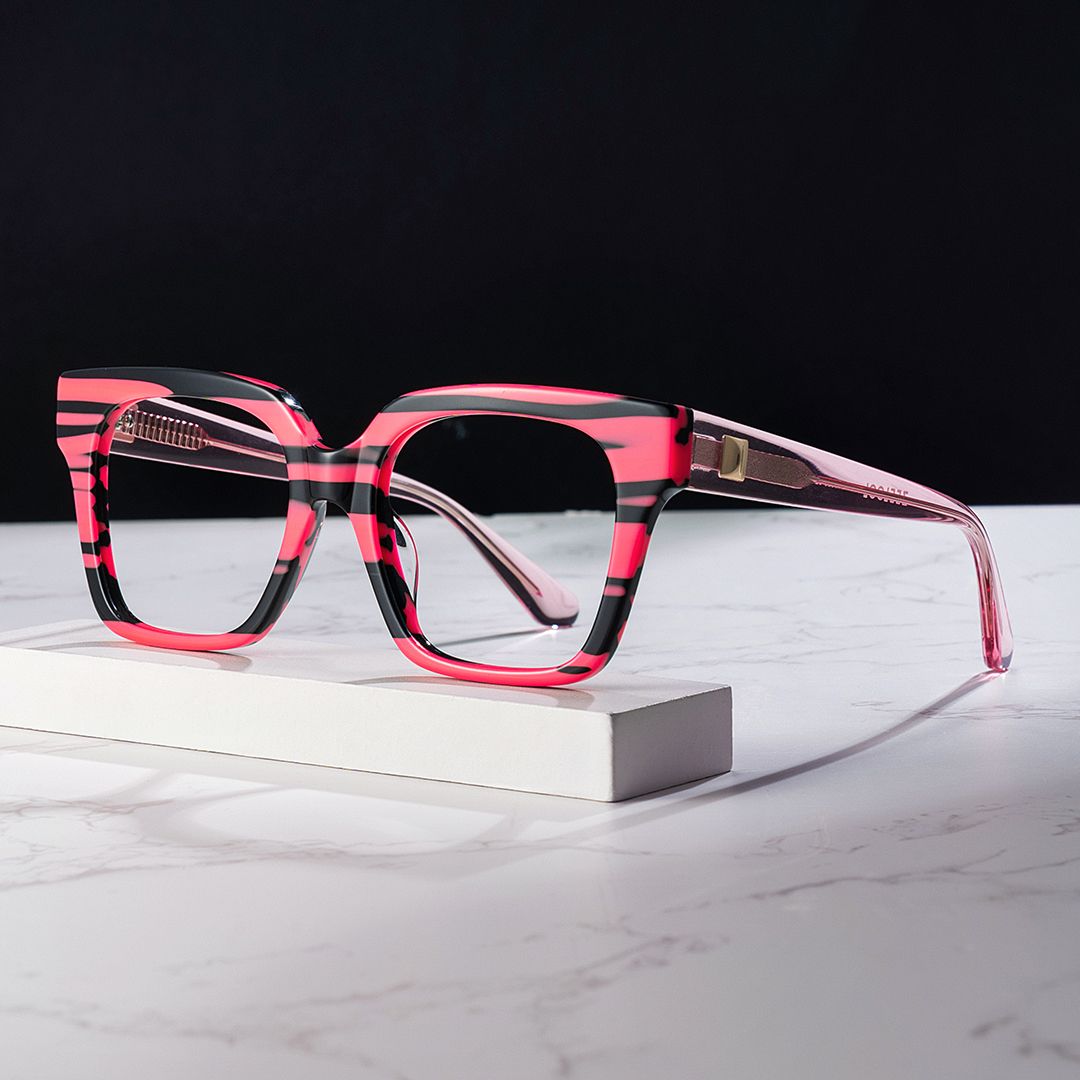 Trendy Square Glasses With Black Pink Matched0