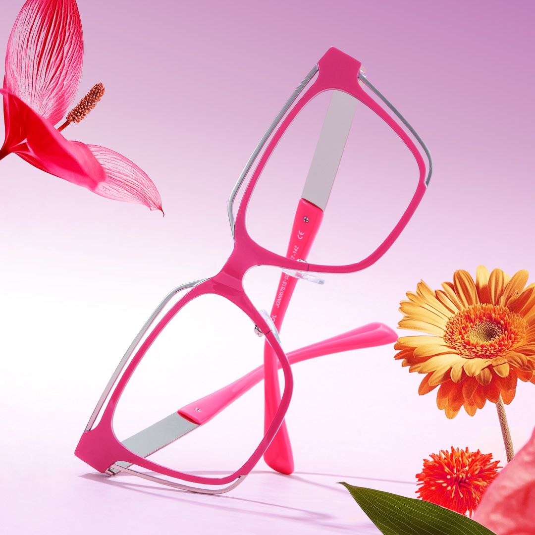 Bright Pink Eyeglass Frames With Square Shape5