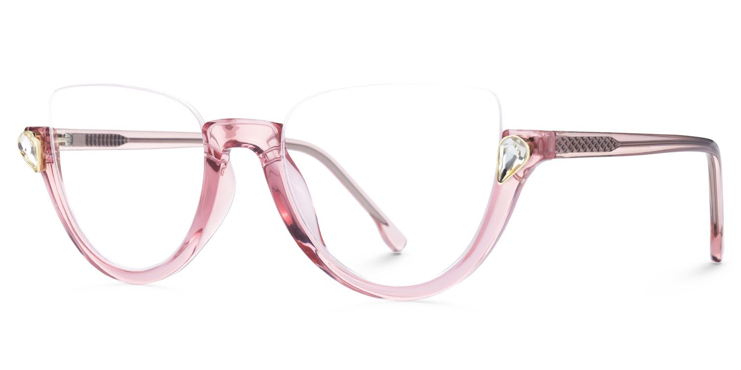Felicia Cat Eye Pink Eyeglasses and Clear Half Frame1