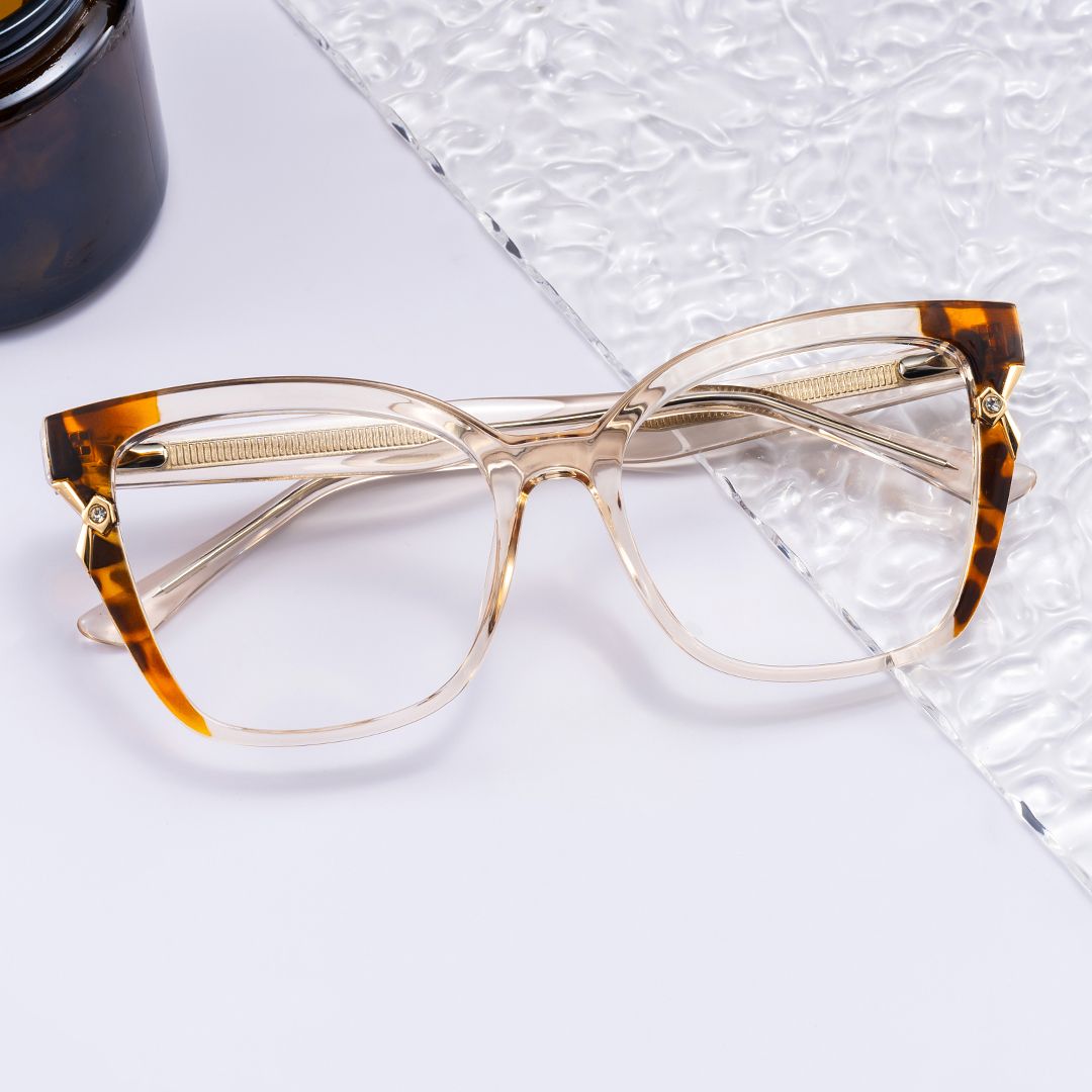 Beige Cat eye Glasses for Oval Face | ZEELOOL UK0