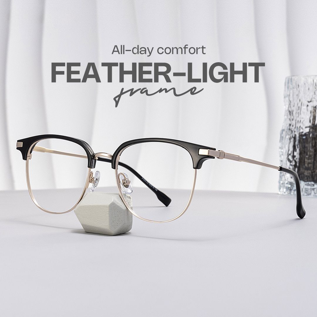 Oversized Browline Glasses With Black and Matte Gold Color0