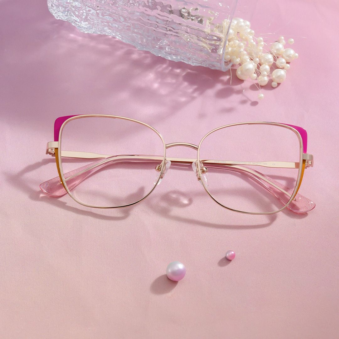 Tessa Pink Gold Frame Glasses with Cat eye Frame Online | ZEELOOL UK0