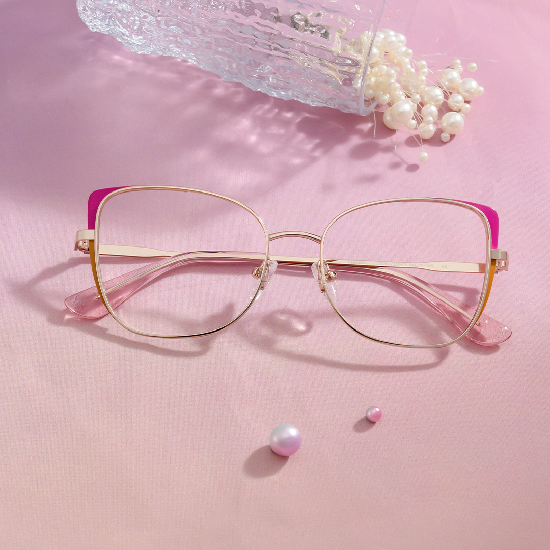Tessa Cat-Eye Pink Gold Glasses0