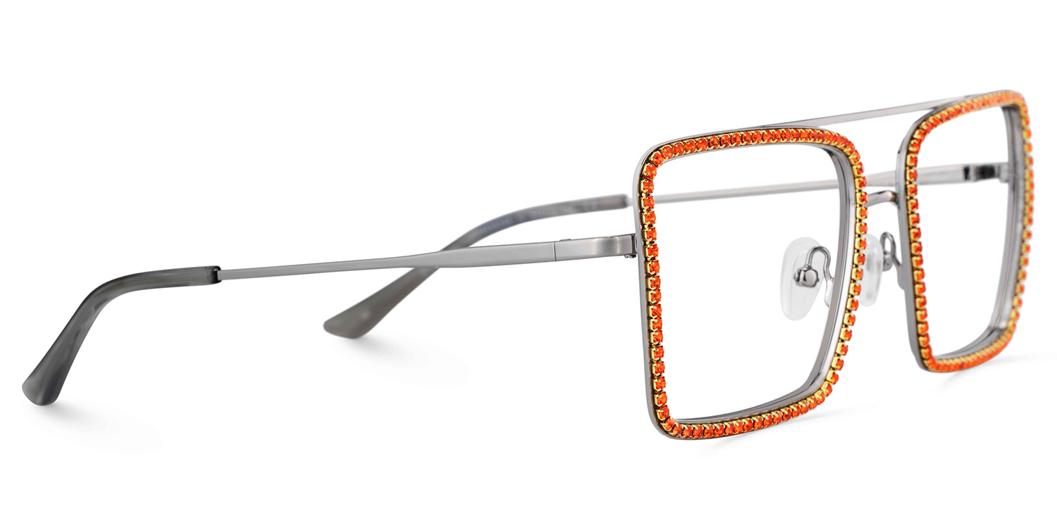 Diva Glasses, Orange Diamond and Golden Metal  Eyeglasses3