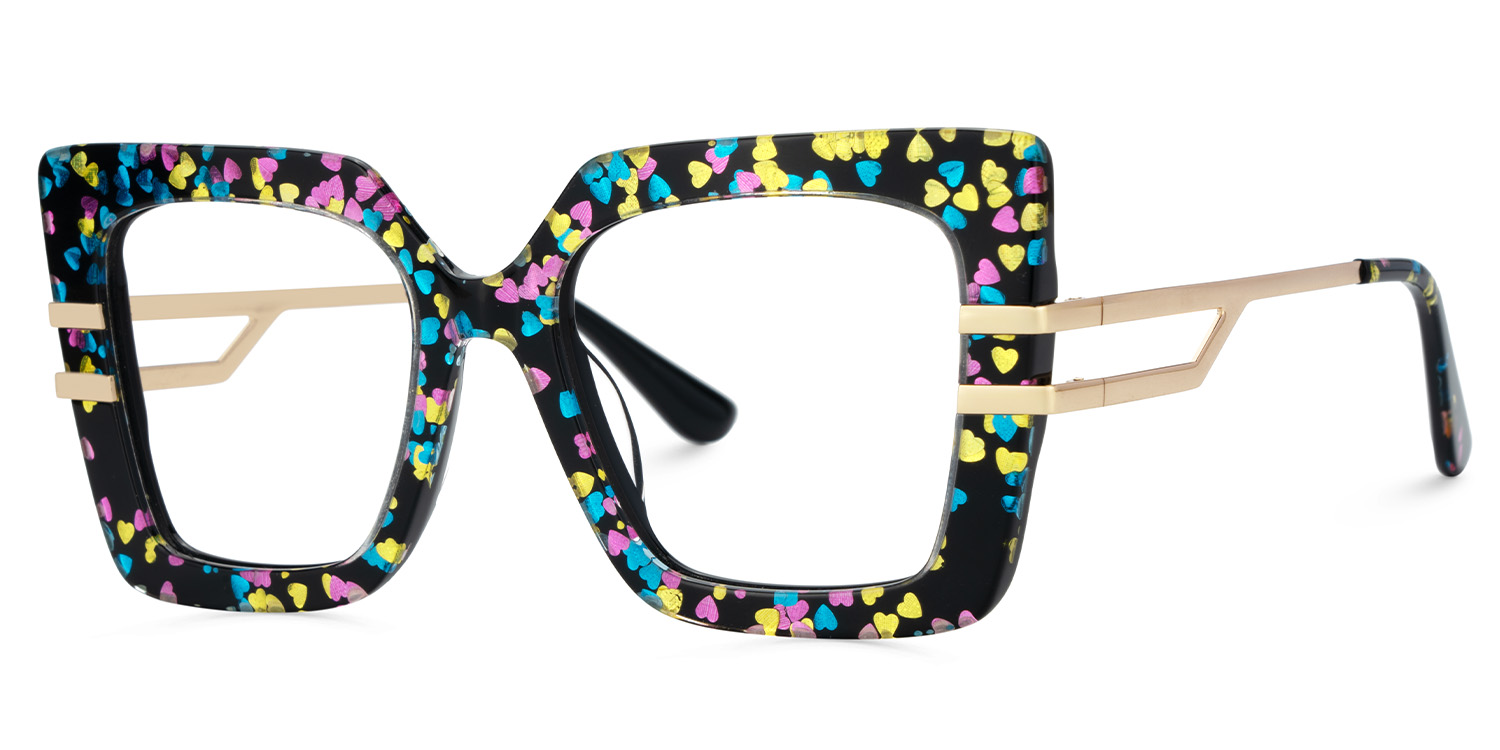 Square Frame Fashion Glasses With Colorful Shiny Heart3