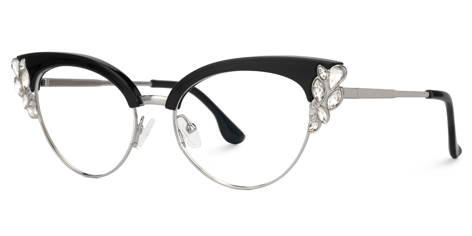 Hearn Cat Eye Black-Silver Glasses | ZEELOOL UK1
