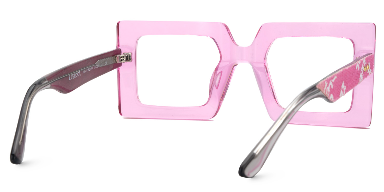Transparent Pink Chunky Square Glasses with Denim Temples5