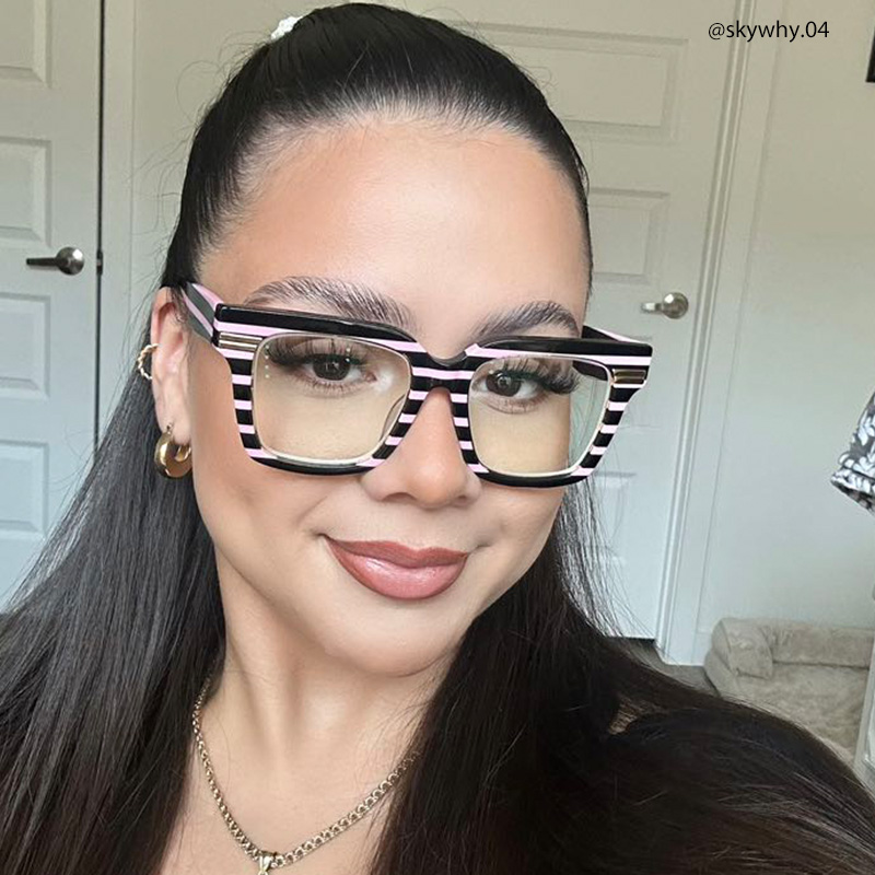 Taylor Square Black Pink Striped Frame Glasses for females | ZEELOOL UK7