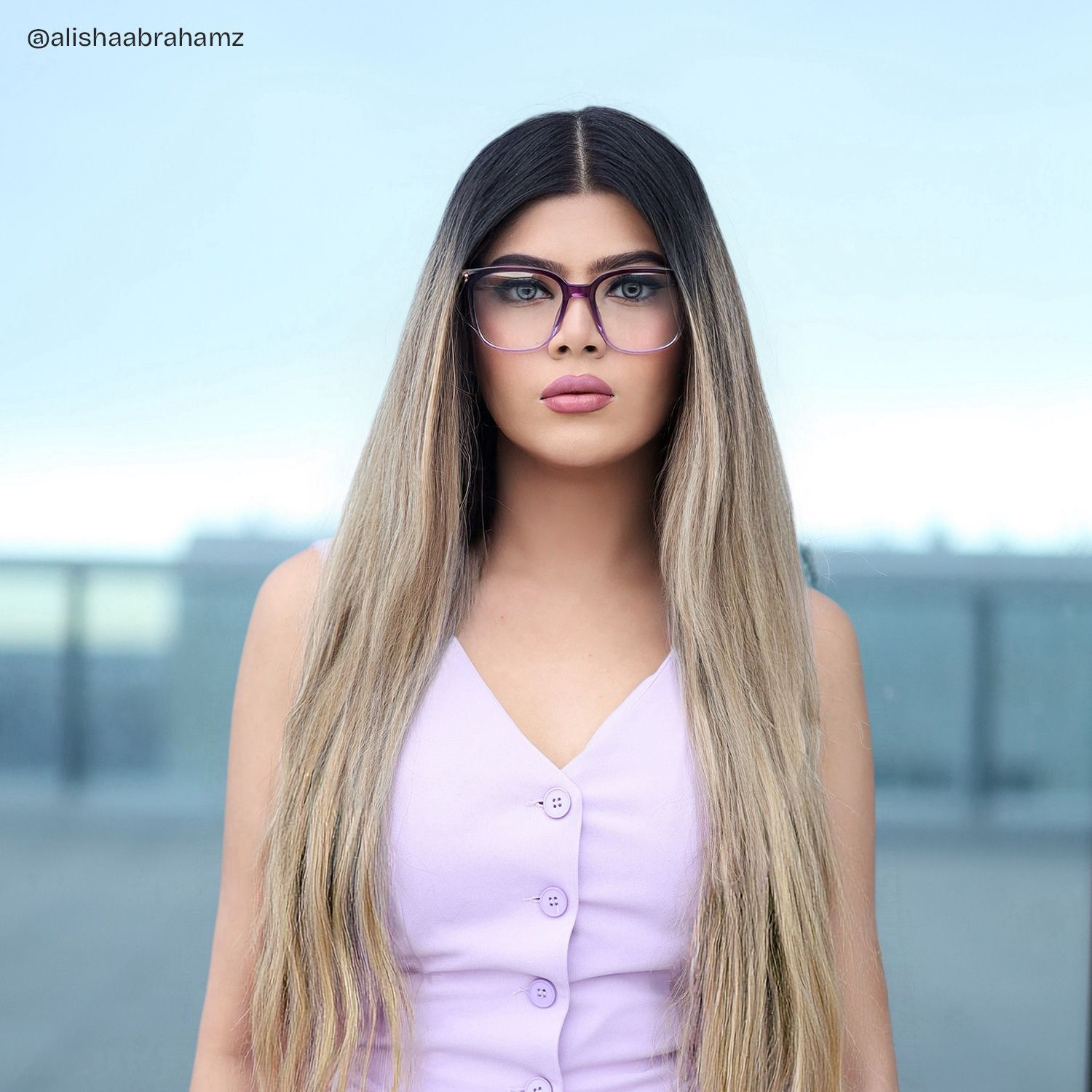 Donnalyn Purple Square Floral Eye Glasses | ZEELOOL5