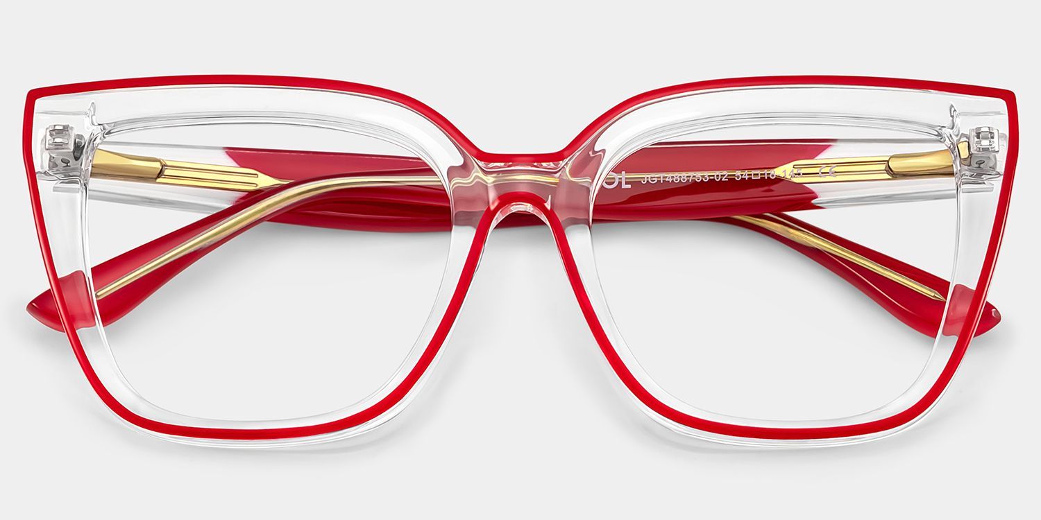 Mirta Square Glasses with Clear Frame and Red Edge1
