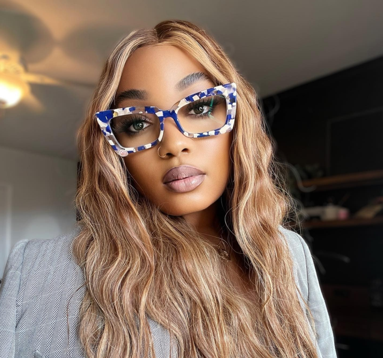 Newell Rectangle Blue-Floral Frame Glasses | Zeelool Optical6