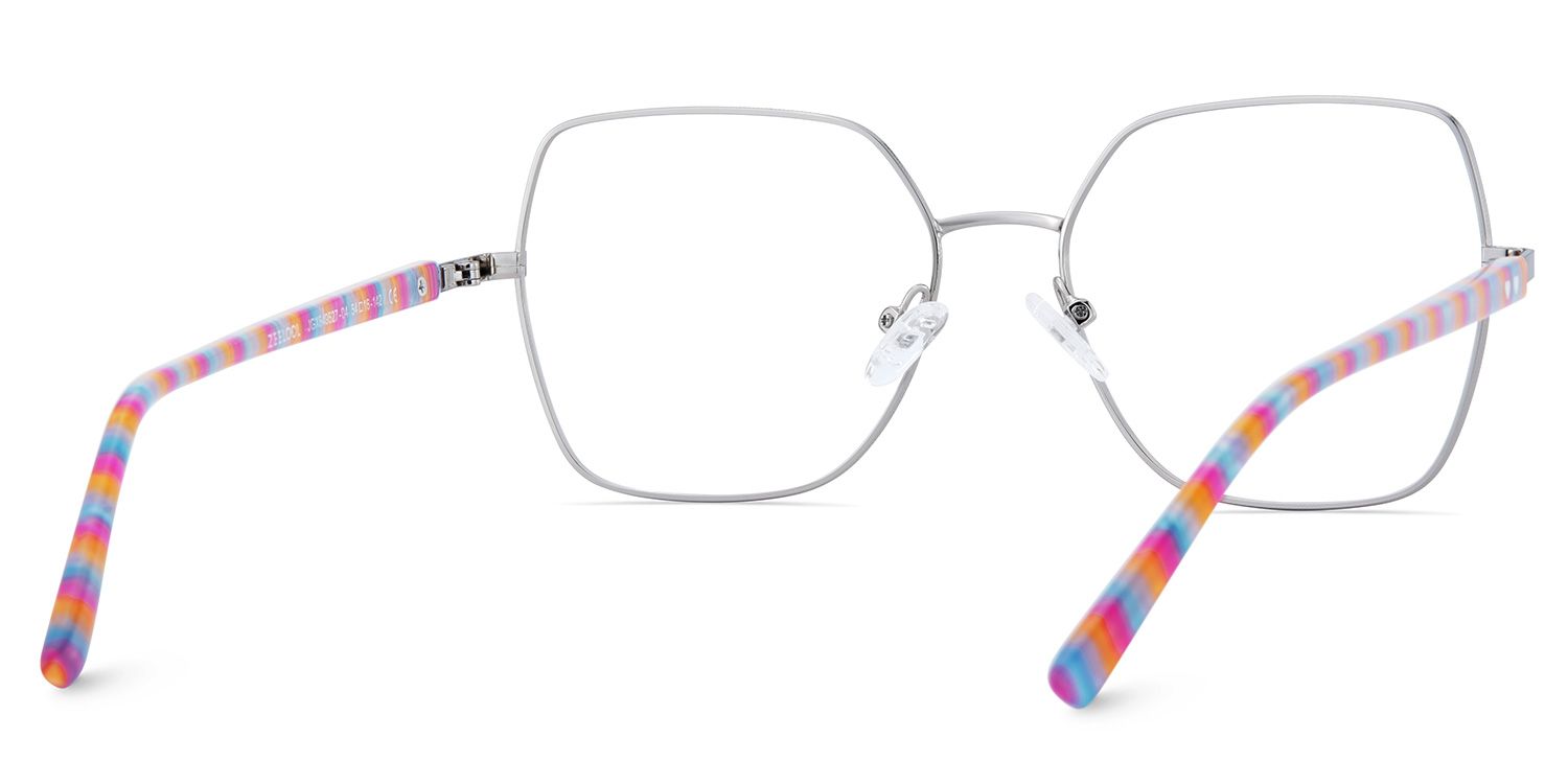 Women's Silver Frame Glasses With Colorful Stripes Temples5
