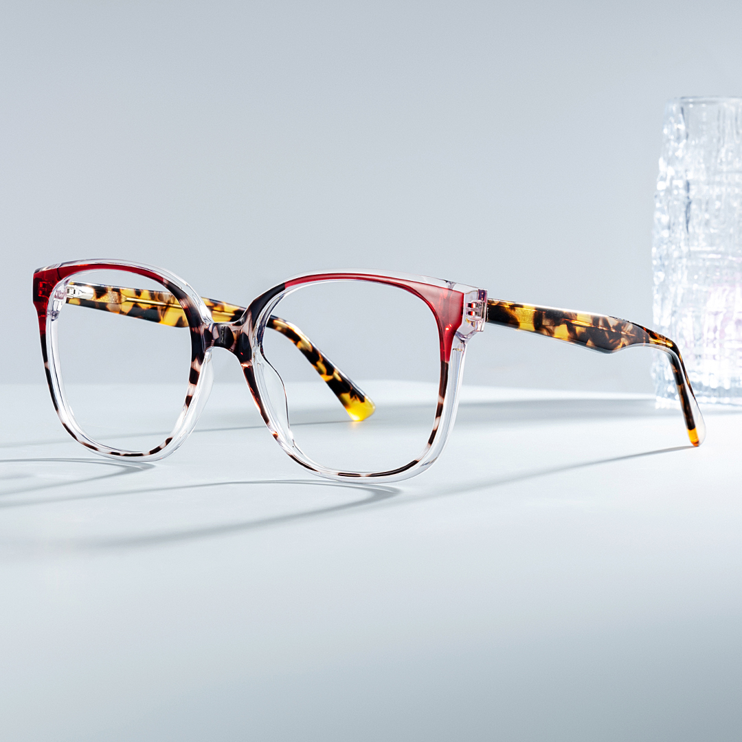 Square Tortoise Eyeglasses With Red Color Matching1