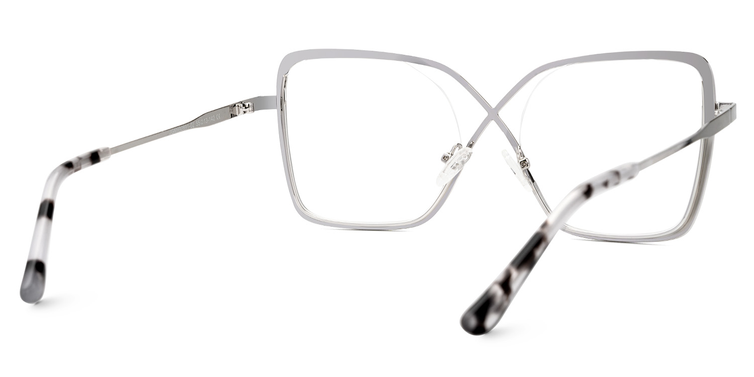 Racquel Silver Metal Glasses Frames in Square Semi-Rimless  | ZEELOOL UK3