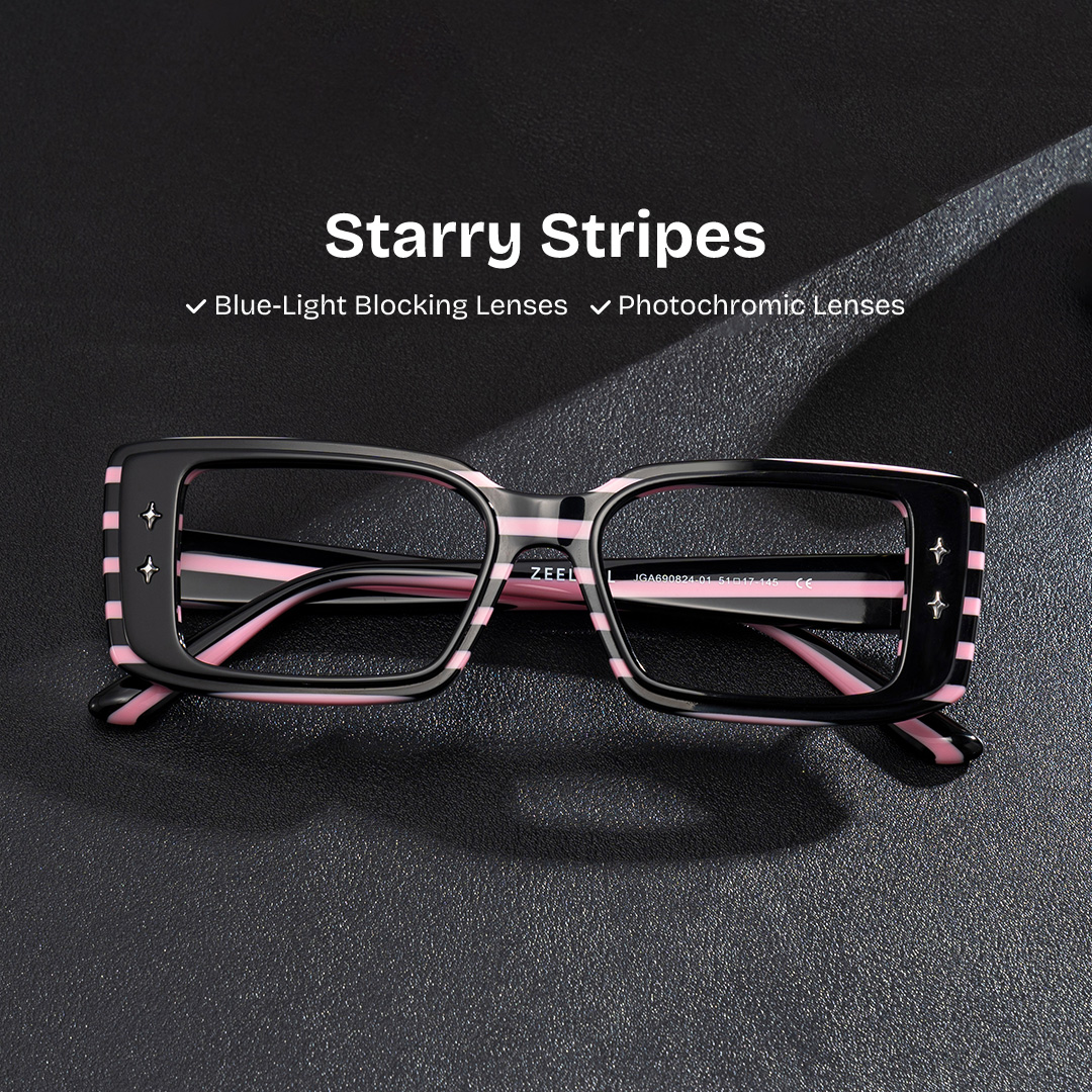Women's Rectangle Eyeglasses Frames With Black and Pink Color0