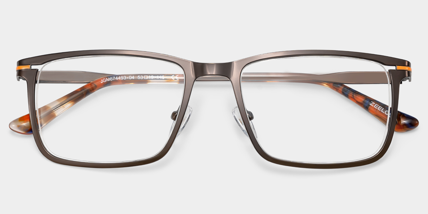 Rectangle Brown Eyeglasses- Roxana Metal Frame Glasses1