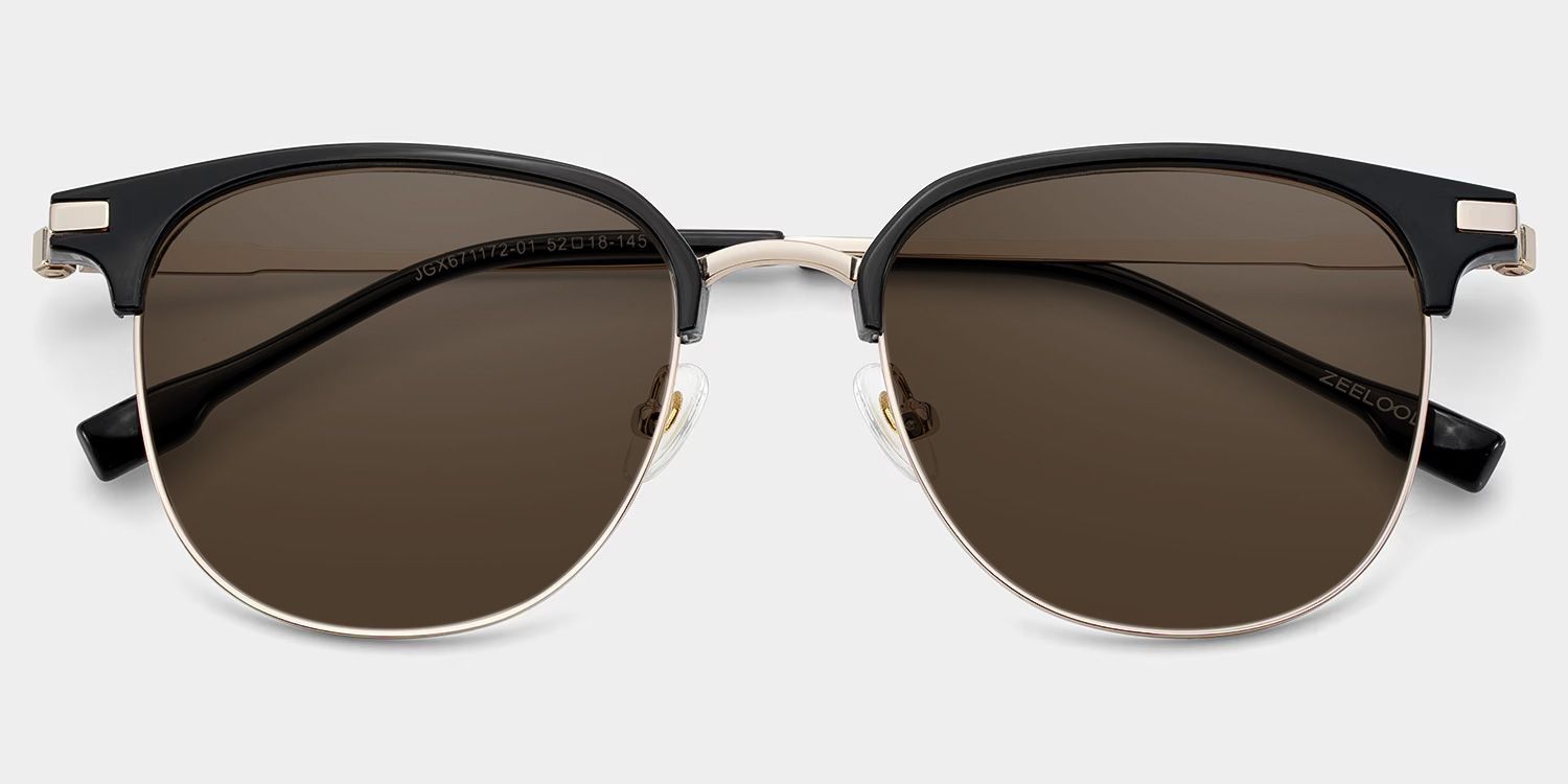 Oversized Browline Glasses With Black and Matte Gold Color1