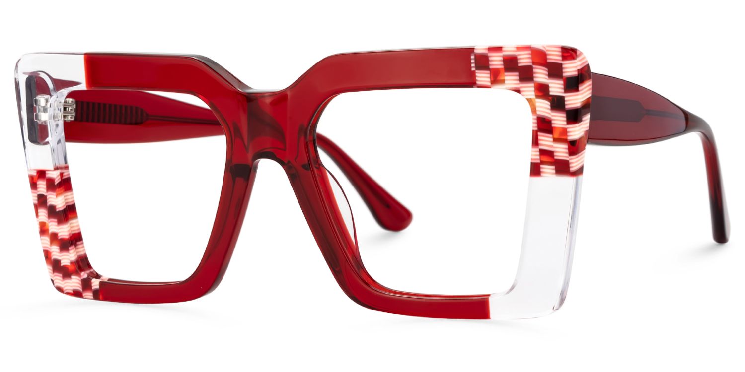Shamika Big Red Frame Glasses with Rectangle Frames | ZEELOOL UK1