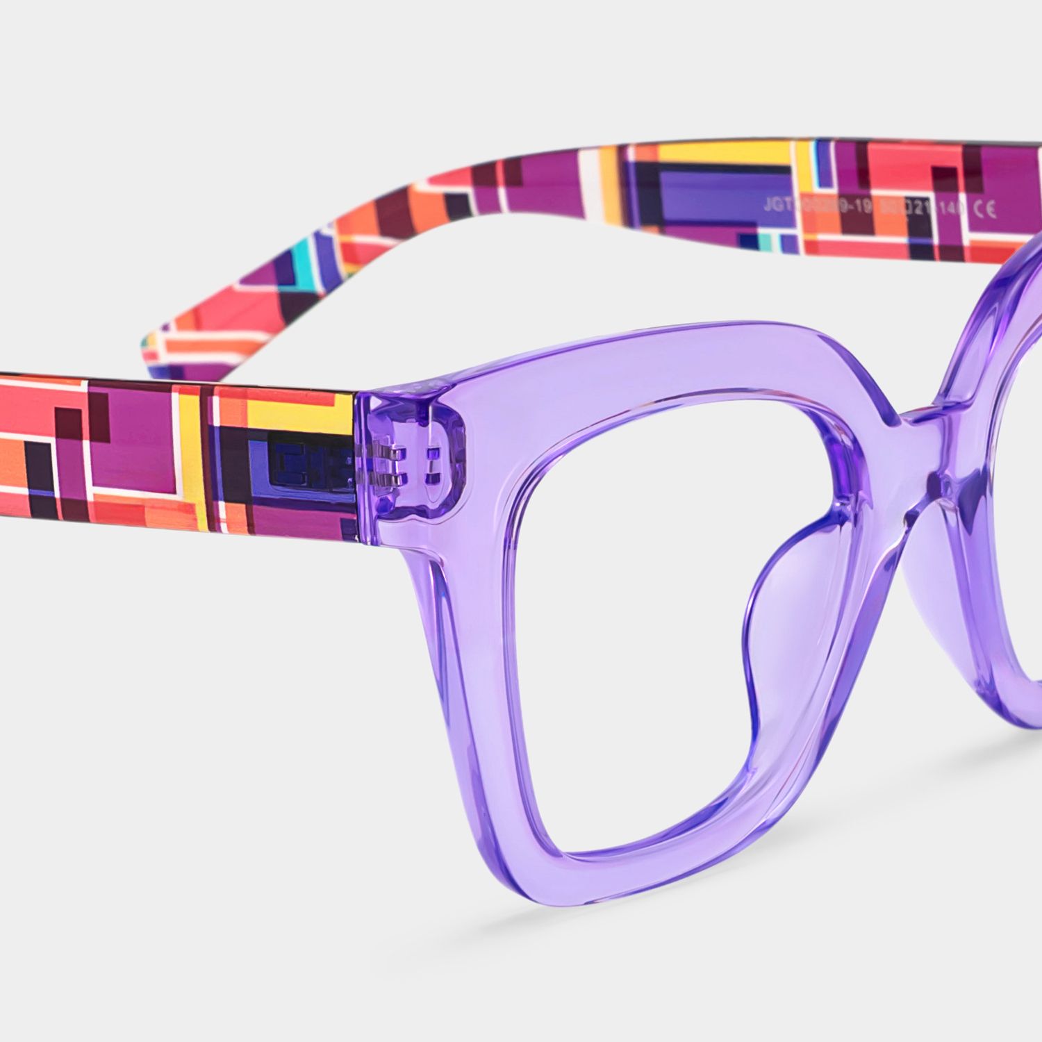 Malcolm Large Clear Purple Glasses with Colorful Plaid Arms | Zeelool4