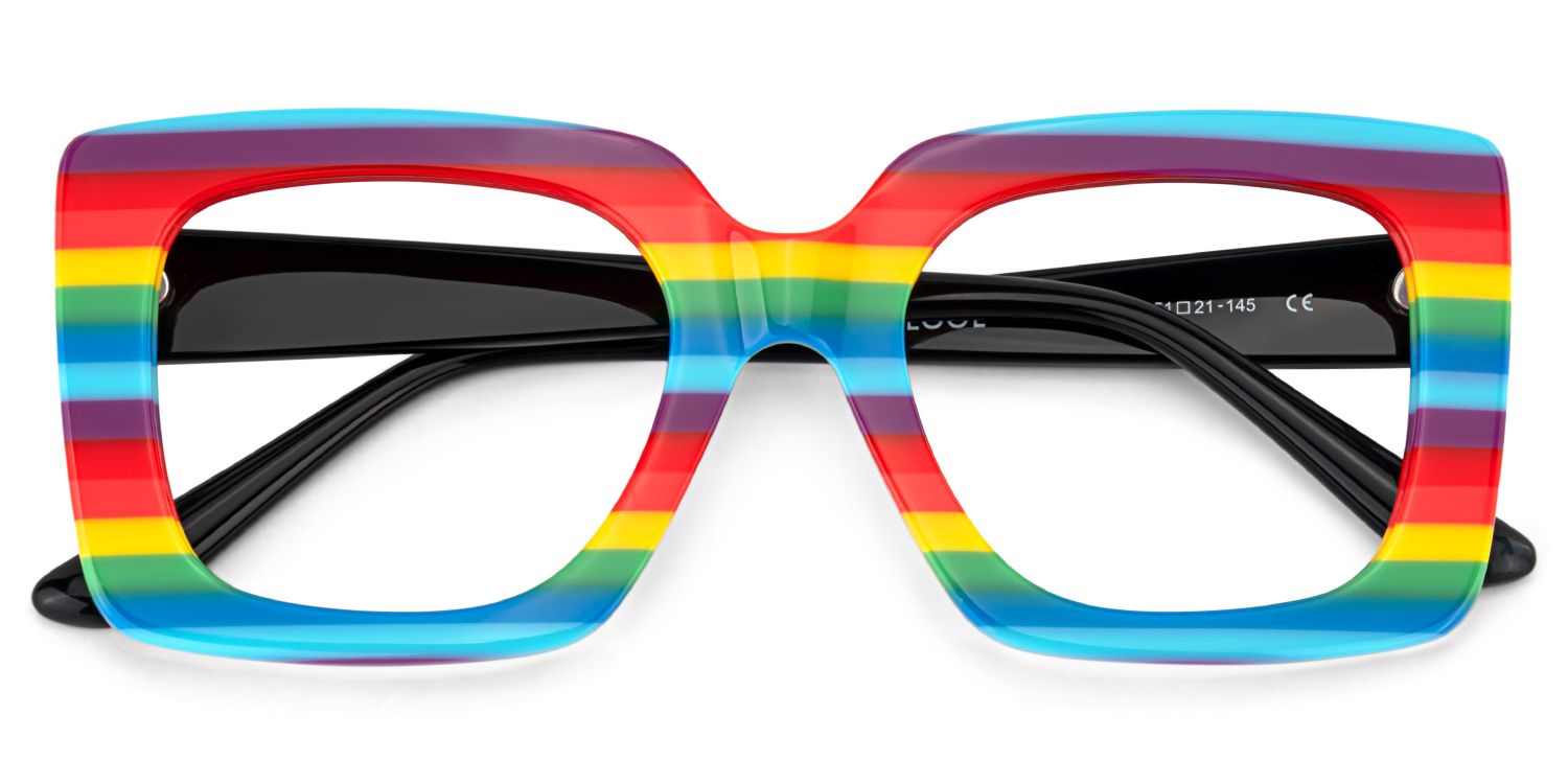 Dianna Rainbow Rectangle Thick Frame Glasses | ZEELOOL UK2