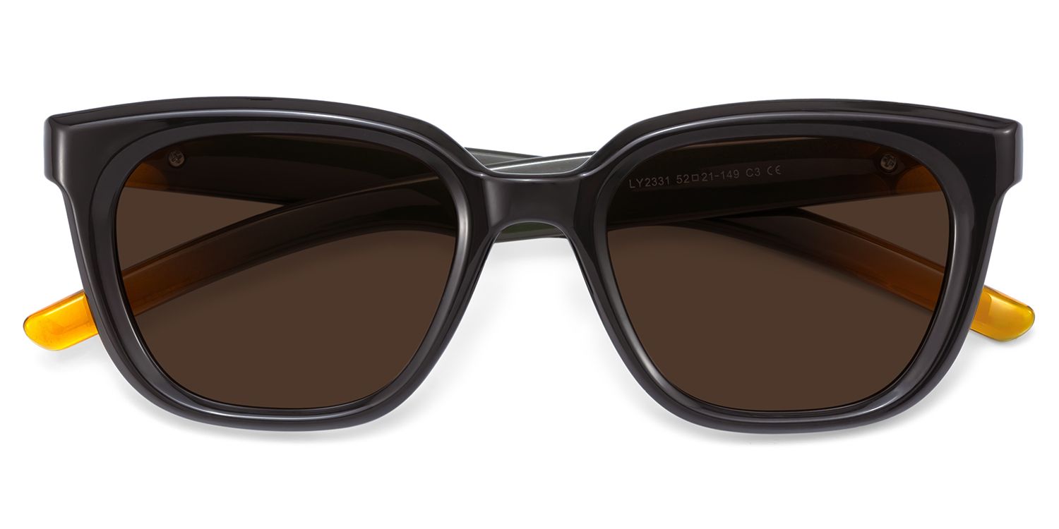 Lyric Black Yellow Rectangle Polarized Sunglasses for Driving | ZEELOOL UK1
