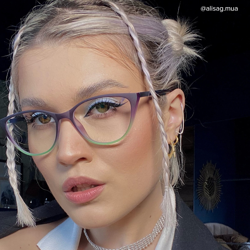 Lucy Cat-Eye Purple-Green Frame Glasses | ZEELOOL UK9