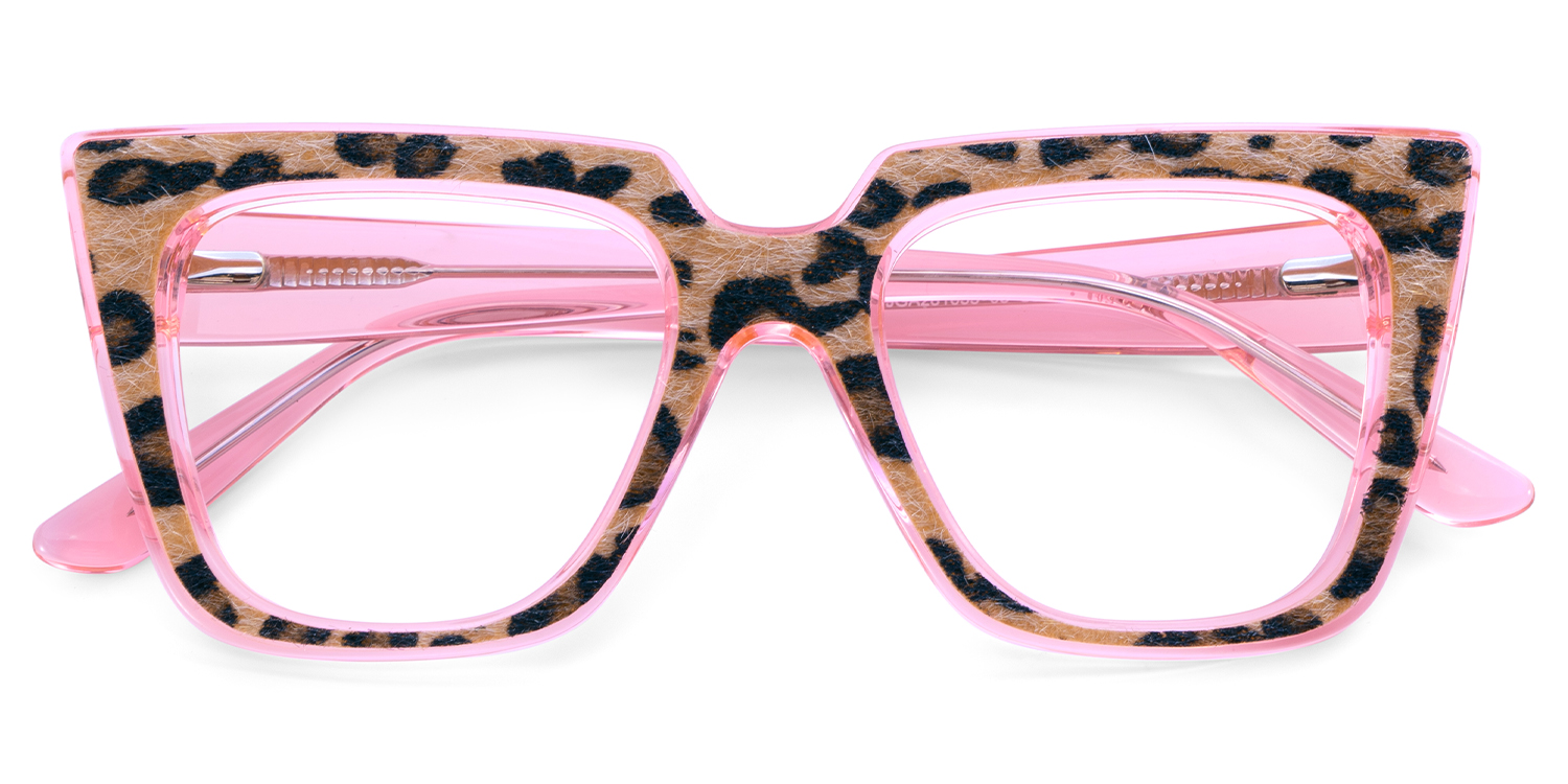 Leopard Print Cat Eye Glasses With Transparent Pink Temple2