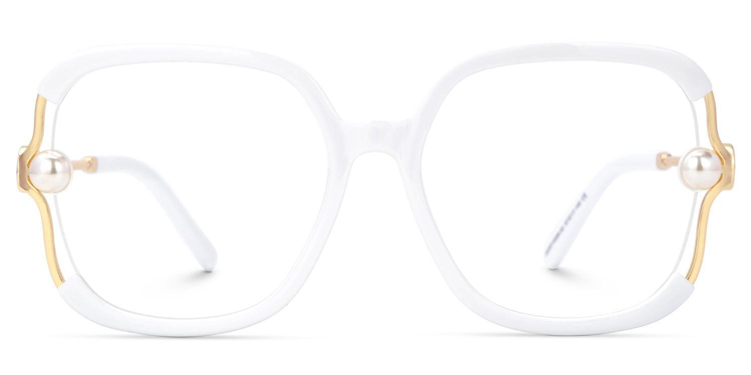 Jeania Plain White Square Glasses with Pearl in Arms0