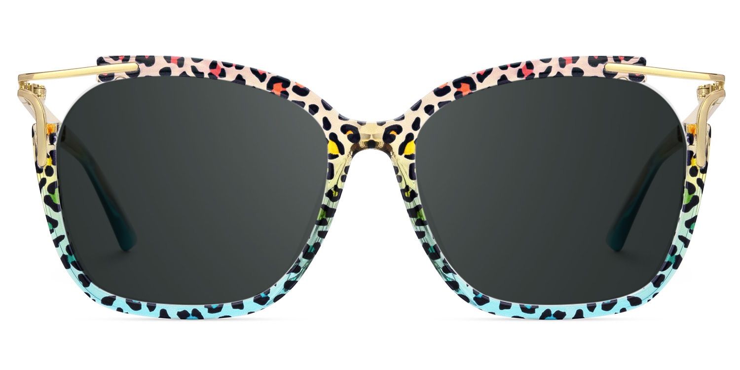 Sidibe Square Blue Leopard Semi Rim Sunglasses | ZEELOOL UK0