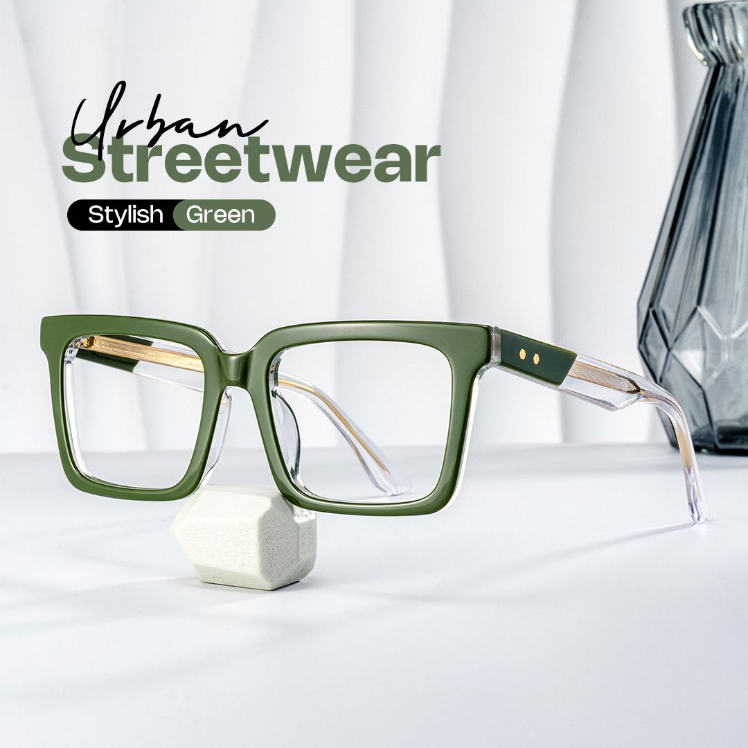 Green Square Frame Glasses - Hattie on Sale | ZEELOOL UK0