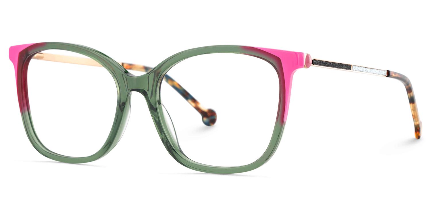 Nico Eyeglasses in Square Green Pink Frame | ZEELOOL UK3