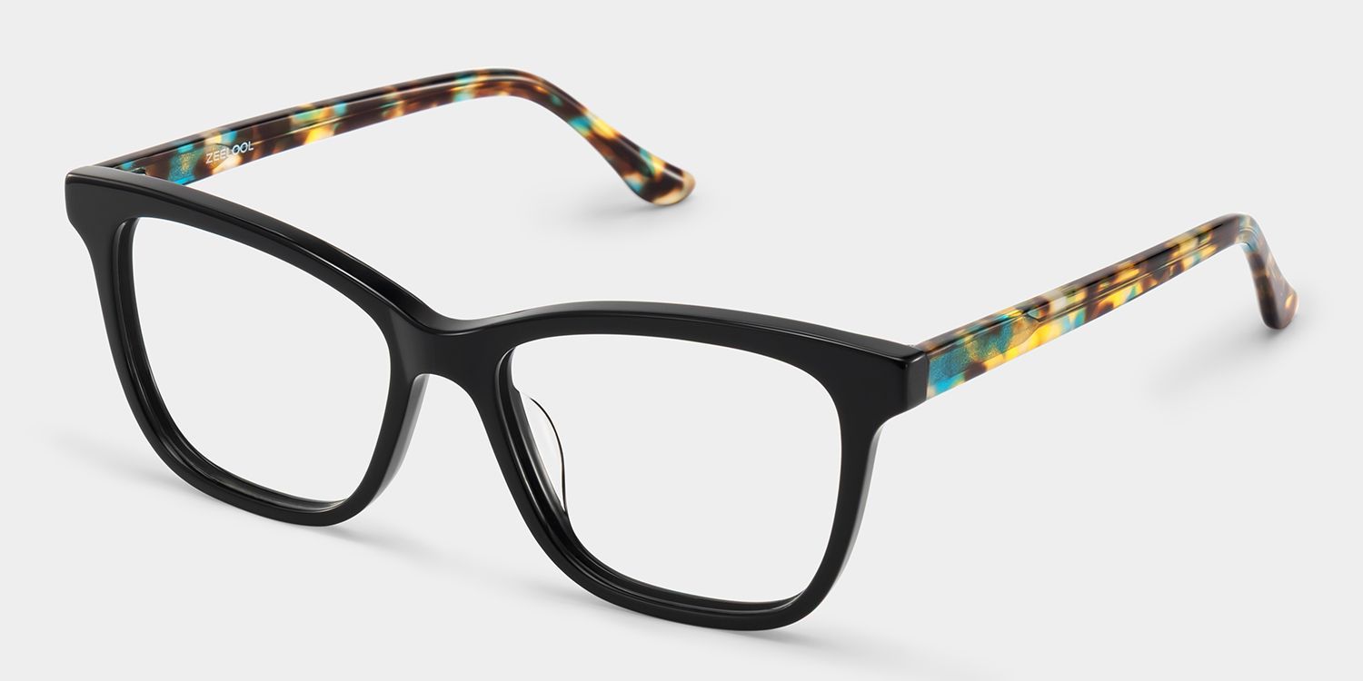 Faith Black Rectangle Reading Glasses with Flower Arms | ZEELOOL3