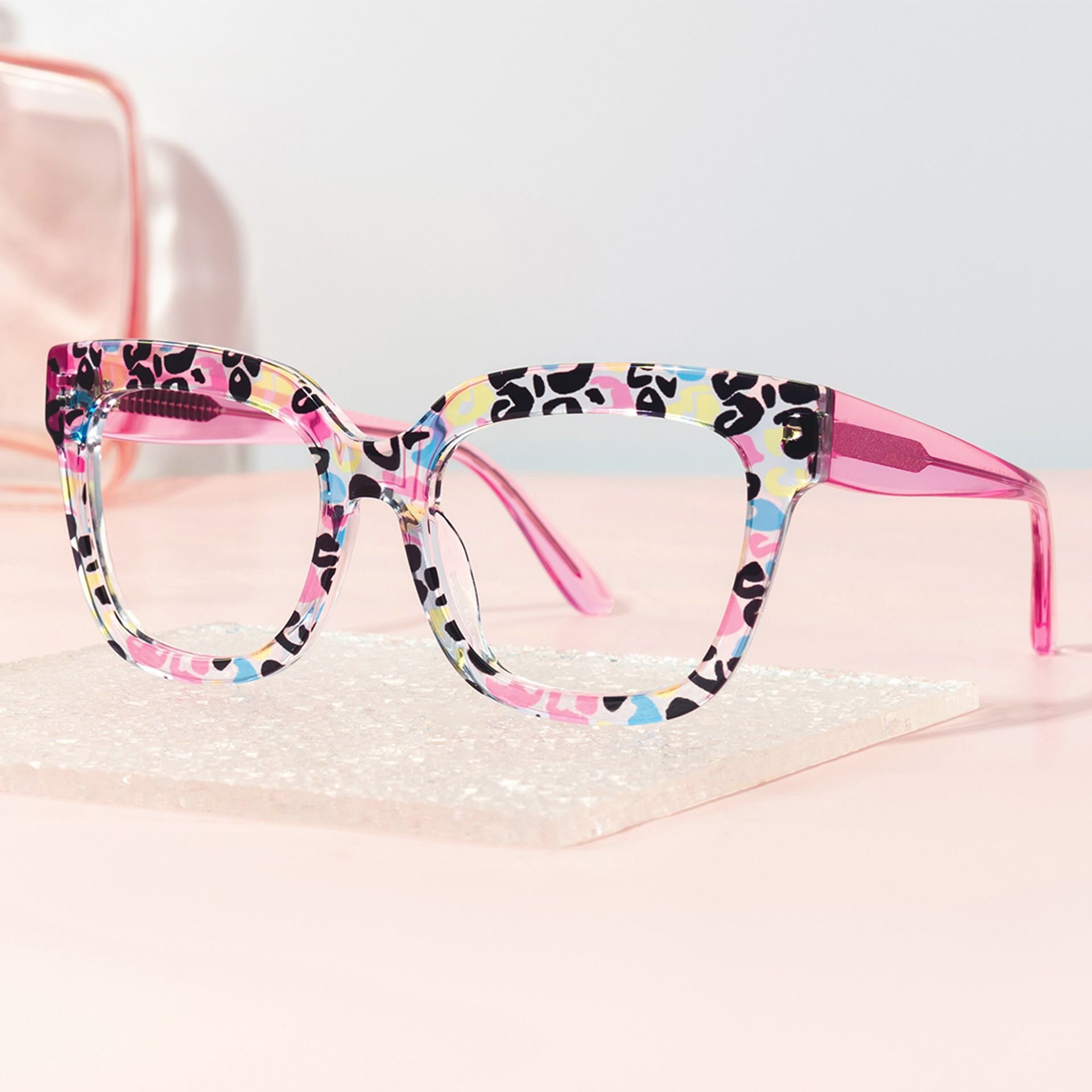 Designer Pink Leopard Square Prescription Eyeglasses0